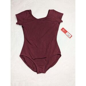 Capezio CC400C Burgundy Short Sleeve Leotard Girls Large NWT